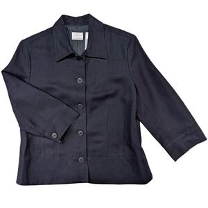 Emma James Linen Jacket Womens 10 Blue 90s Professional Dark Academia Grandma